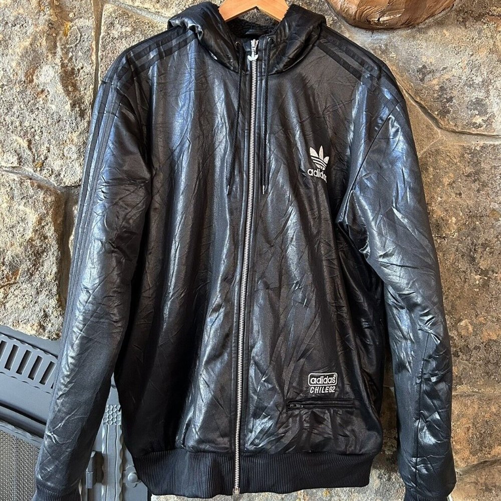 ADIDAS Chile 62 Black Fleece Lined Hooded Jacket E19170 Men's Size XL - VGC